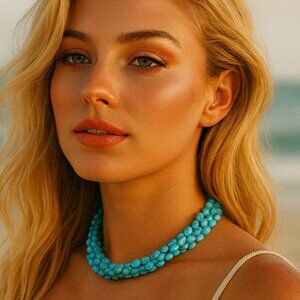 VINTAGE Handcrafted Multi-Strand Turquoise Beaded Choker Necklace Twisted Design